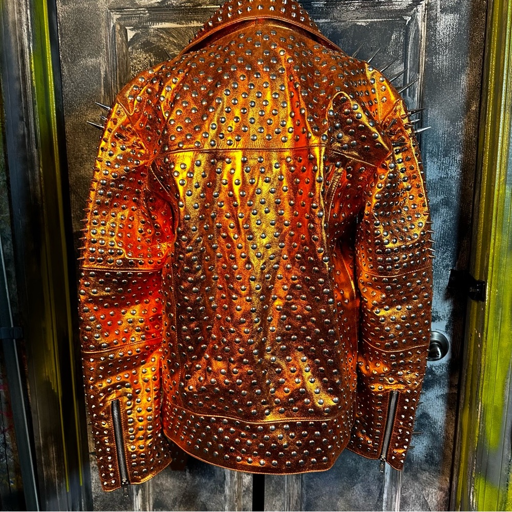 Custom spiked studded leather motorcycle jacket - size 38" - Picture 11 of 16